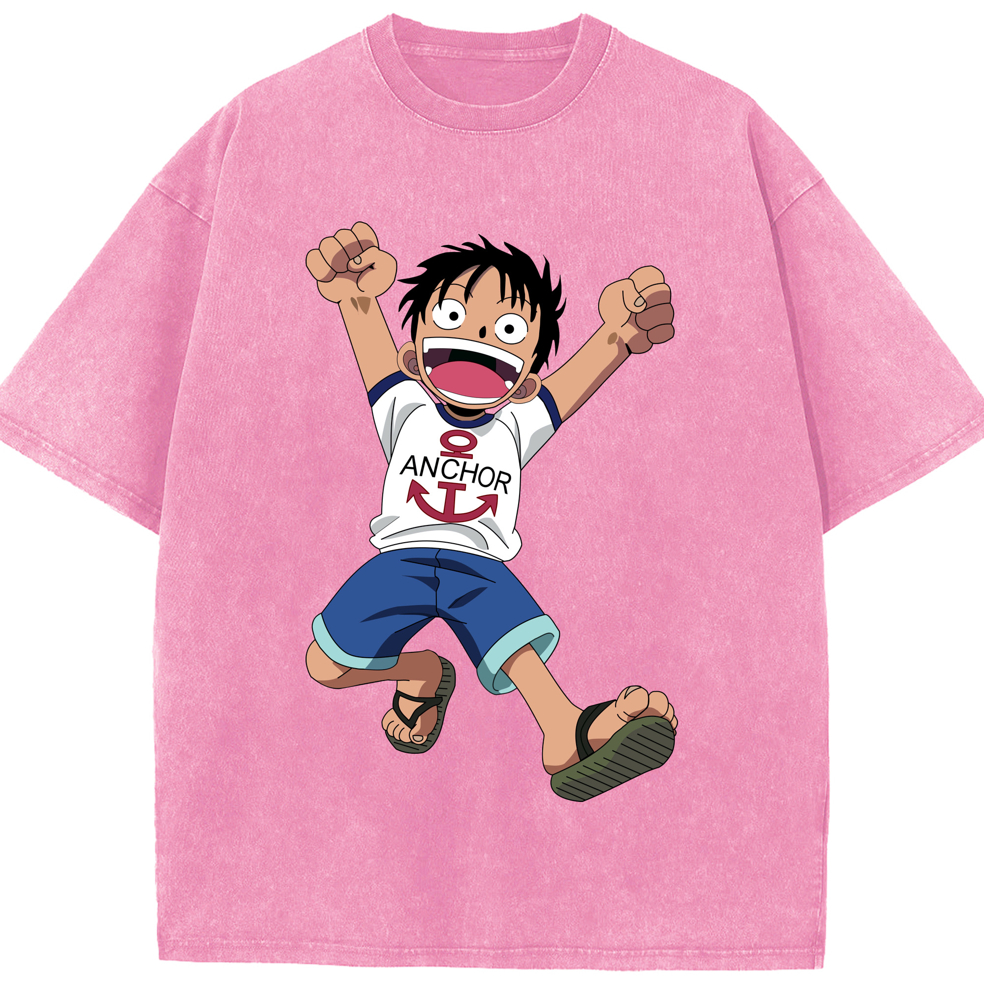 ワンピース モンキー・D・ルフィ ONE PIECE Monkey D. Luffy 綿100% ヴィンテージ風 半袖Tシャツ（フロントプリント）